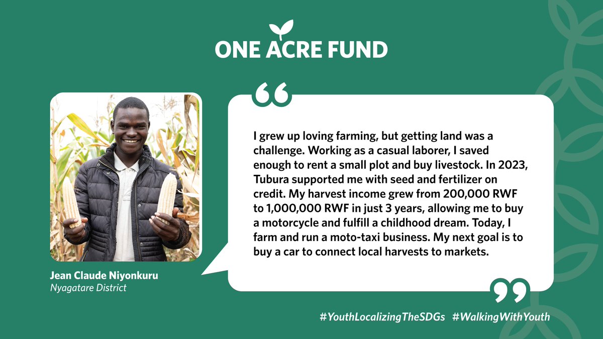 Ahead of #InternationalYouthDay2025, we celebrate the power of youth in agriculture. Meet 20-year-old Jean Claude Niyonkuru, turning small beginnings into big dreams and even bigger harvests. #YouthLocalizingTheSDGs #WalkingWithYouth