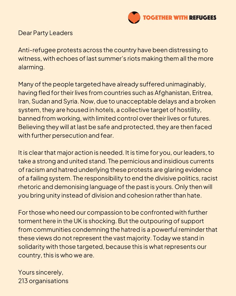 Southall Black Sisters (@sbsisters) on Twitter photo We’re proud to stand in solidarity with over 200 organisations to call for communities and the country to be brought together for a different way forward – one that’s compassionate and humane.
This must be a turning point.
Read the letter 👇🏾<a href="/RefugeeTogether/">Together With Refugees 🧡</a> We’re proud to stand in solidarity with over 200 organisations to call for communities and the country to be brought together for a different way forward – one that’s compassionate and humane.
This must be a turning point.
Read the letter 👇🏾<a href="/RefugeeTogether/">Together With Refugees 🧡</a>