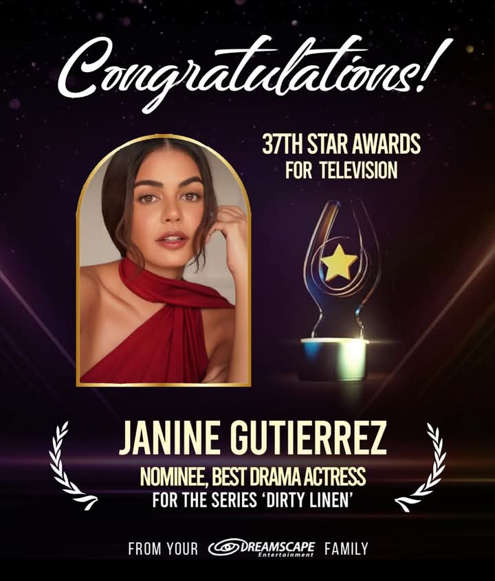 LoisaJema's tweet photo. Congratulations baba @janinegutierrez,you deserve all the best things in this world.
Keep going,we're so proud of you! We love you! 👏😘 #37thStarAwardsForTelevision #PMPC #BestDramaActress #JanineGutierrez Janine Gutierrez #DirtyLinen https://t.co/ujNvCXm1Ht