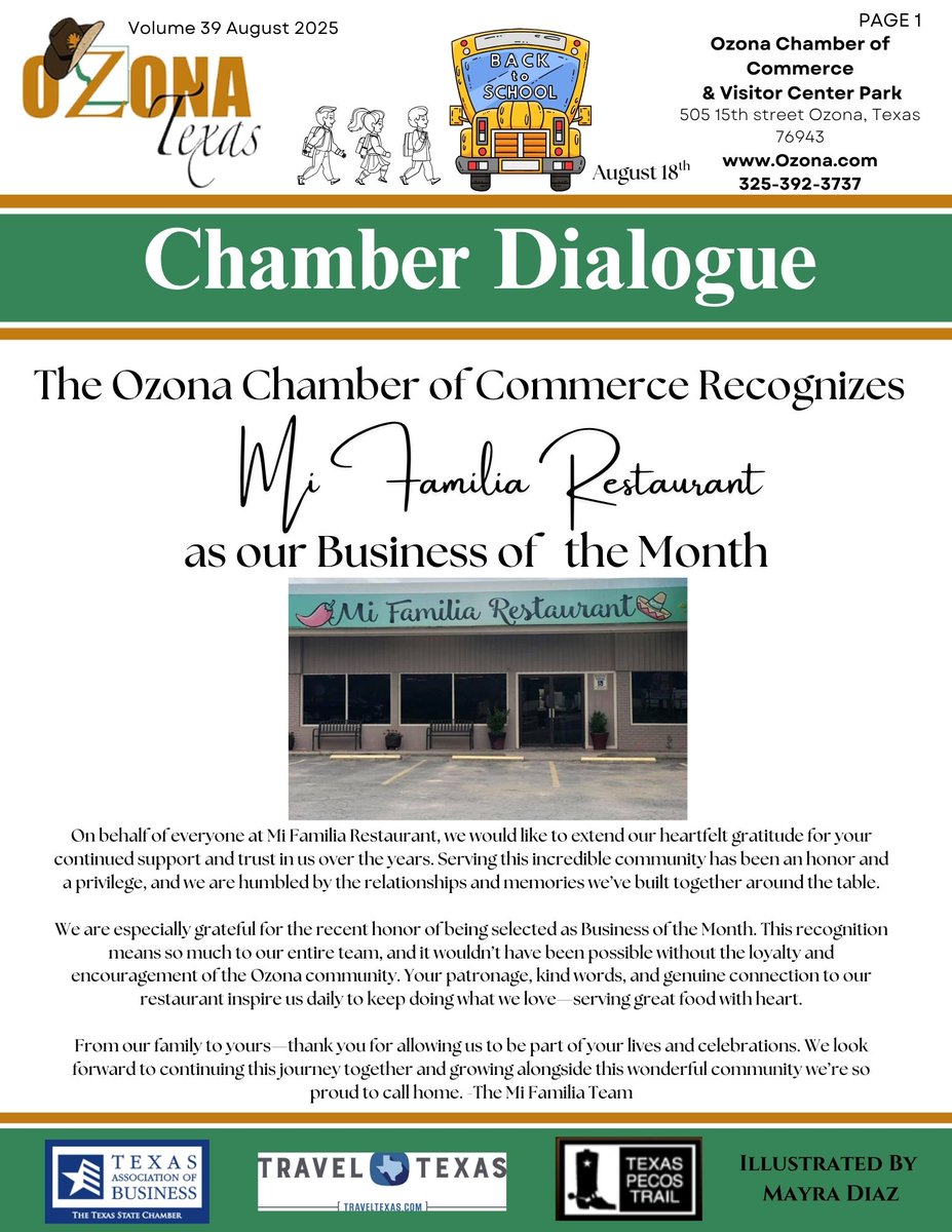 Congratulations to our Business of the Month, &amp;&amp; don't forget to subscribe to our newsletter! 

You can send an e-mail to Ozona_recp@verizon.net or just give us a call at (325) 392-3737.