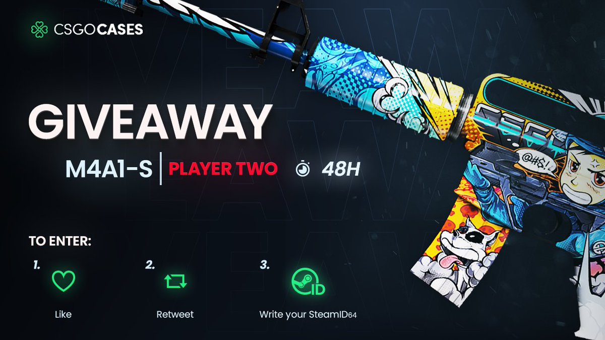 💥M4A1-S | Player Two (BS) GIVEAWAY💥

How to Enter: 
💗Like
🔁Retweet
✍️Write your SteamID64

🎁Winner will be announced after 48h⏰

#cs2giveaways #cs2skins #csgocases #cs2skinsgiveaway #cs2community #giveaway #CS2Giveaway #CS2 #CounterStrike2 #CS2