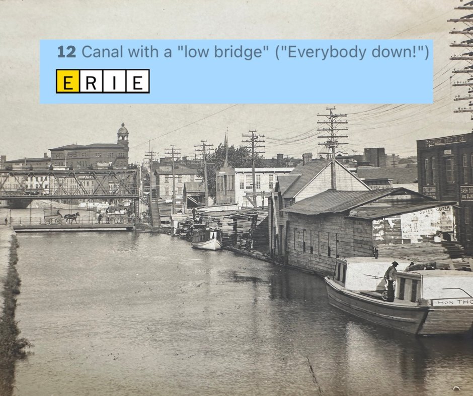 Crossword Lovers! Did you tackle the NY Times puzzle from July 23? That fun clue was a nod to the classic song "Low Bridge, Everybody Down" by Thomas S. Allen from 1905. Celebrating over 200 years of the Erie Canal! Who else solved it? #CrosswordPuzzle #ErieCanal #NYTimes