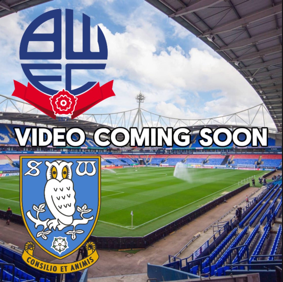 Carabao Cup Video🚨

I will be videoing <a href="/OfficialBWFC/">Bolton Wanderers</a> 🆚 <a href="/swfc/">Sheffield Wednesday</a> in the cup.

For the owls it will be a weaker team with squad numbers low.

The trotters are going for Promotion from league one

Video Coming Wednesday🎥🏟️⚽️

#swfc #bwfc #CarabaoCup