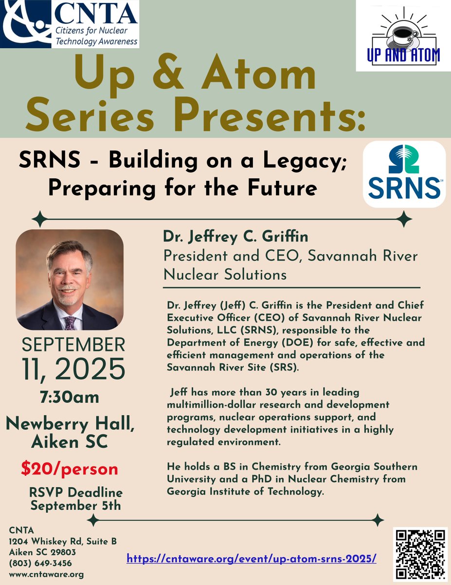 Join us &amp; hear from SRNS's President &amp; CEO! Details &amp; tickets at: cntaware.org/event/up-atom-…