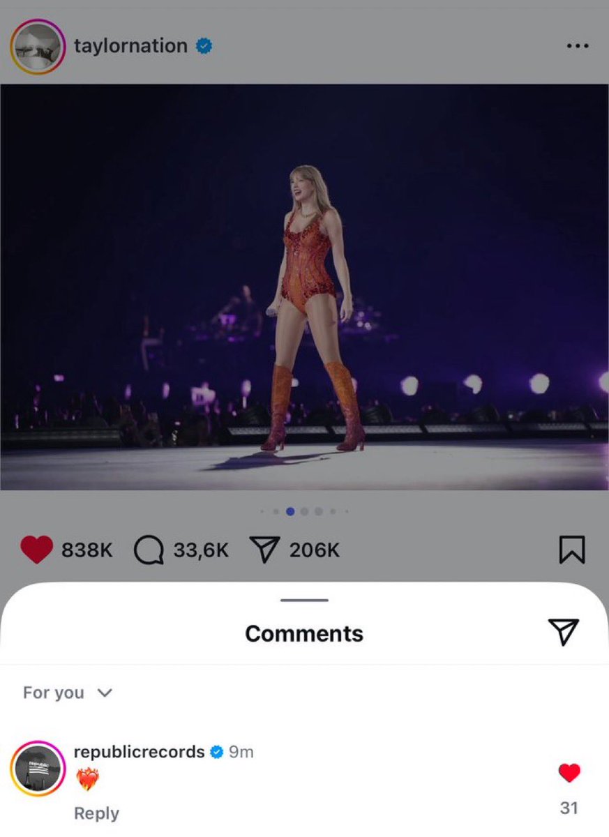 Republic records (Taylor’s record company) liking Taylor Nation’s post