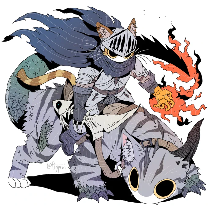 Cat knight and cat drake #drawing
