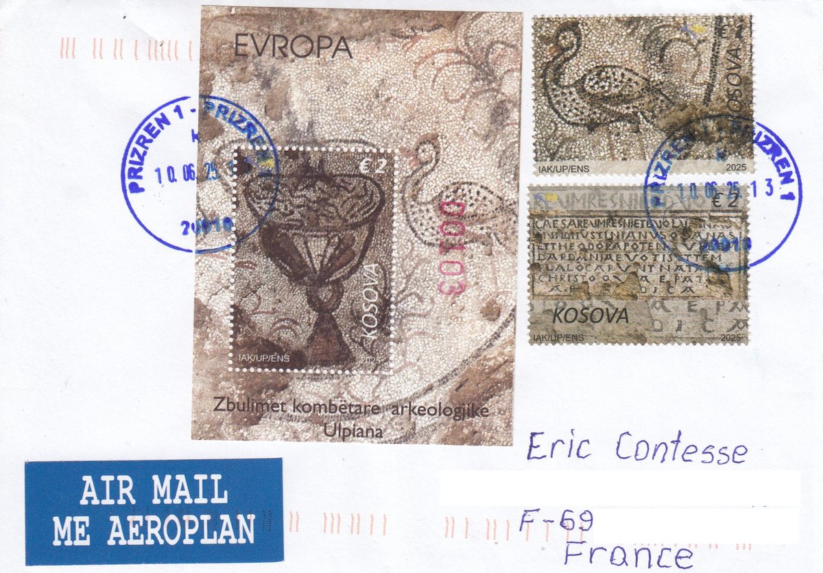 ericcontesse's tweet photo. #EUROPA 2025 (National Archaeological Discoveries) stamp set on cover from #Kosovo #Ulpiana https://t.co/cn6RXAnCod https://t.co/8oYnWkV1a4