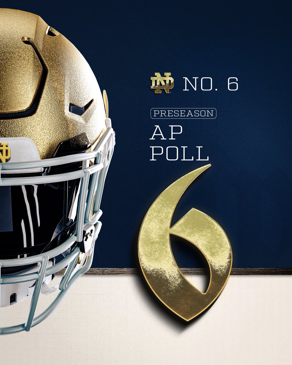 NDFootball's tweet photo. 6️⃣ in the Preseason Associated Press Poll ☘️

#GoIrish☘️ https://t.co/C8YcU86SO5