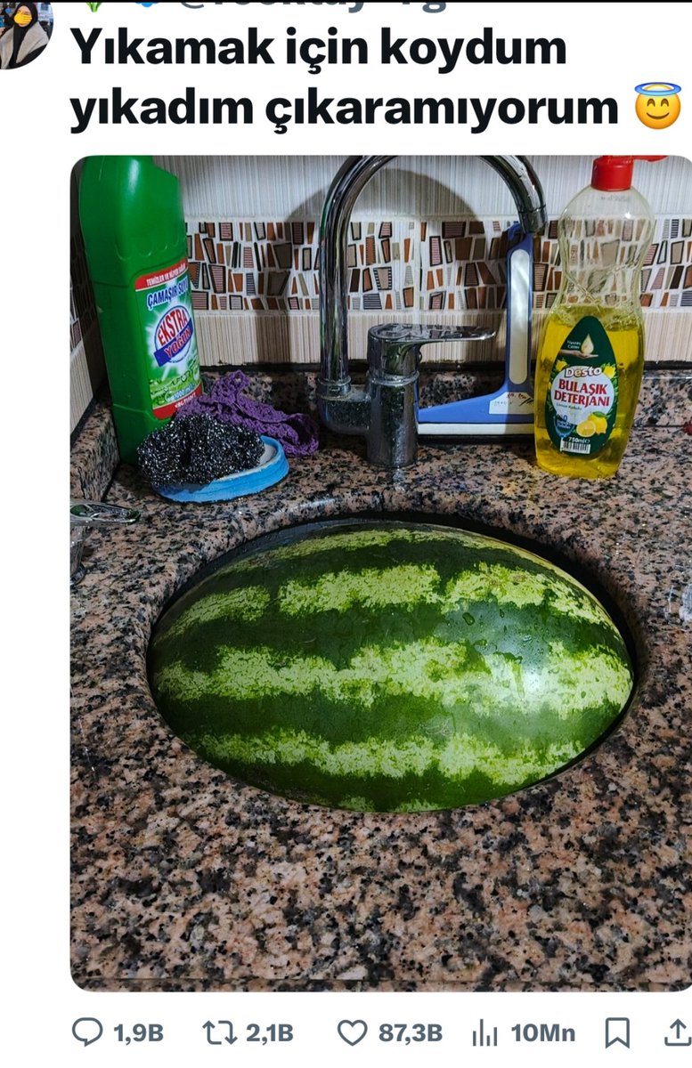 Akıllının biri Ülkedeki akılsızları çok basit bir şekilde tespit etmiş.☺️

Kuyuya bi taş atmış gerisi ( tweetter alemi) o taşı ( karpuz)  oradan çıkarmaya çalışıyo.
🤦🏻‍♀️

Son veriler ;
10 Milyon görüntüleme 
87.300 beğeni
2.700 rt
1.900 yorum