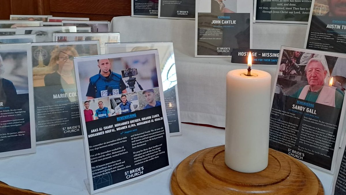 We remember on our #Journalists_Altar 6 journalists killed today in Gaza, including <a href="/AnasAlSharif0/">أنس الشريف Anas Al-Sharif</a> &amp; 4 <a href="/AJEnglish/">Al Jazeera English</a> colleagues.

We pray for them, their families &amp; for the safety of all reporting in Gaza.

We continue to pray for peace and a lasting resolution to the conflict.
