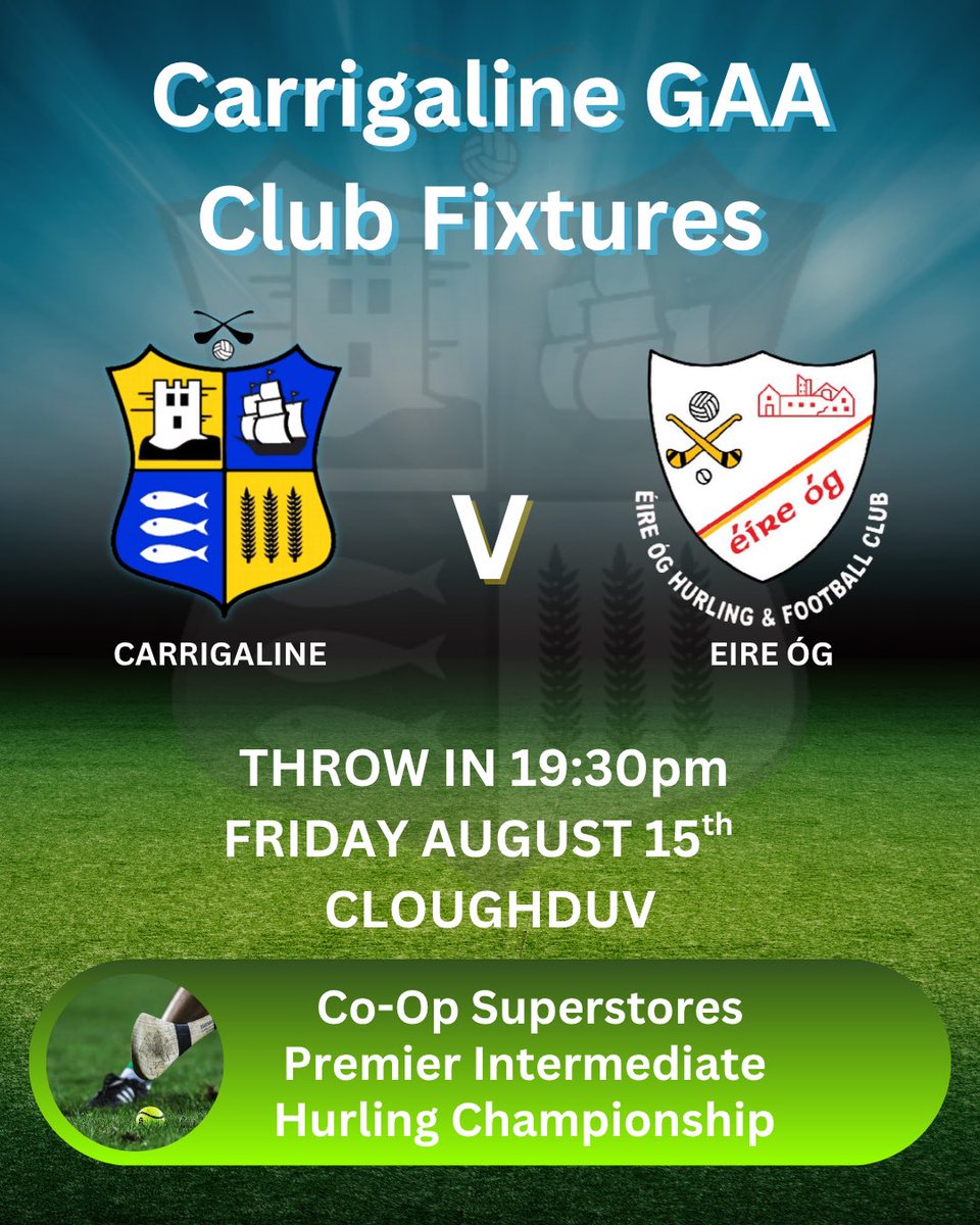 Let’s go again!💪
Wishing the very best to our Premier Intermediate Hurlers in round 2 of the championship!Time to dig deep and do the town proud!🔵🟡
#carrigalinegaa🔵🟡
