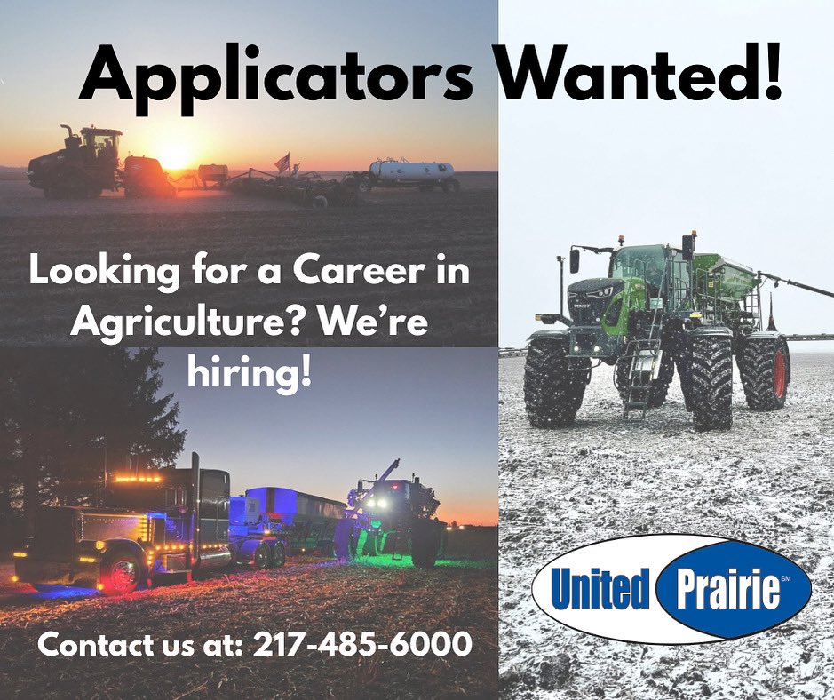Are you looking for a career in Agriculture? United Prairie is hiring Applicators across our footprint! If you have interest, give us a call at 217-485-6000. 
Or apply here: unitedprairie.com/careers