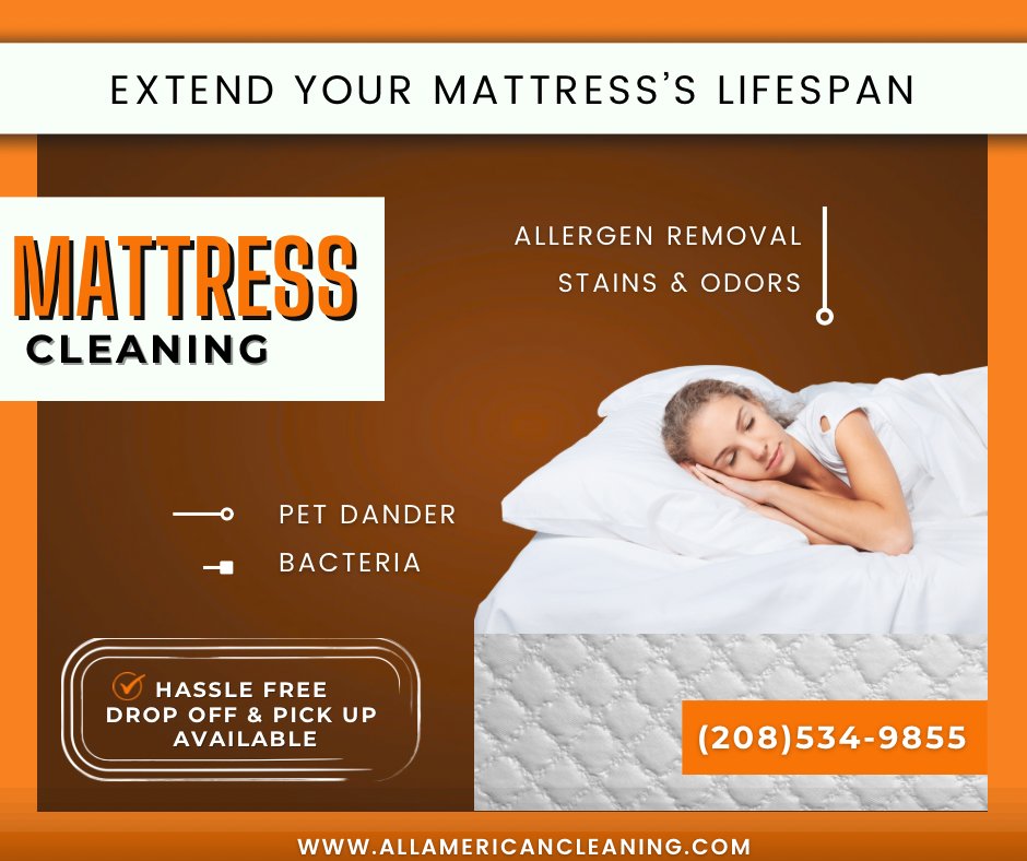 AllAmerClean's tweet photo. Your mattress is a magnet for dust, allergens &amp; odors 

Book now &amp; wake up to a cleaner tomorrow

* Serving Southeast Idaho

(208)534-9855 
https://t.co/PTL3FRkOQV

#MattressCleaning #BetterSleep #HealthyHome #AllergenFree https://t.co/MjMwMHxXfE