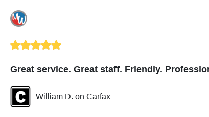 We just received a great review on Carfax. Thank you William D.!