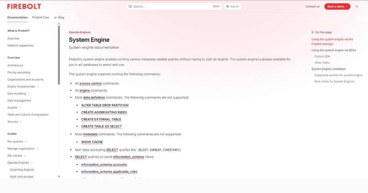 FireboltHQ's tweet image. Why pay just to run metadata queries?
Many queries on #metadata in Firebolt are completely free. Our system engine is always-on, always-free, and lets you:
✅Run show tables, describe, and other metadata #queries
✅Access system views and #databases, tables, views, locations,…