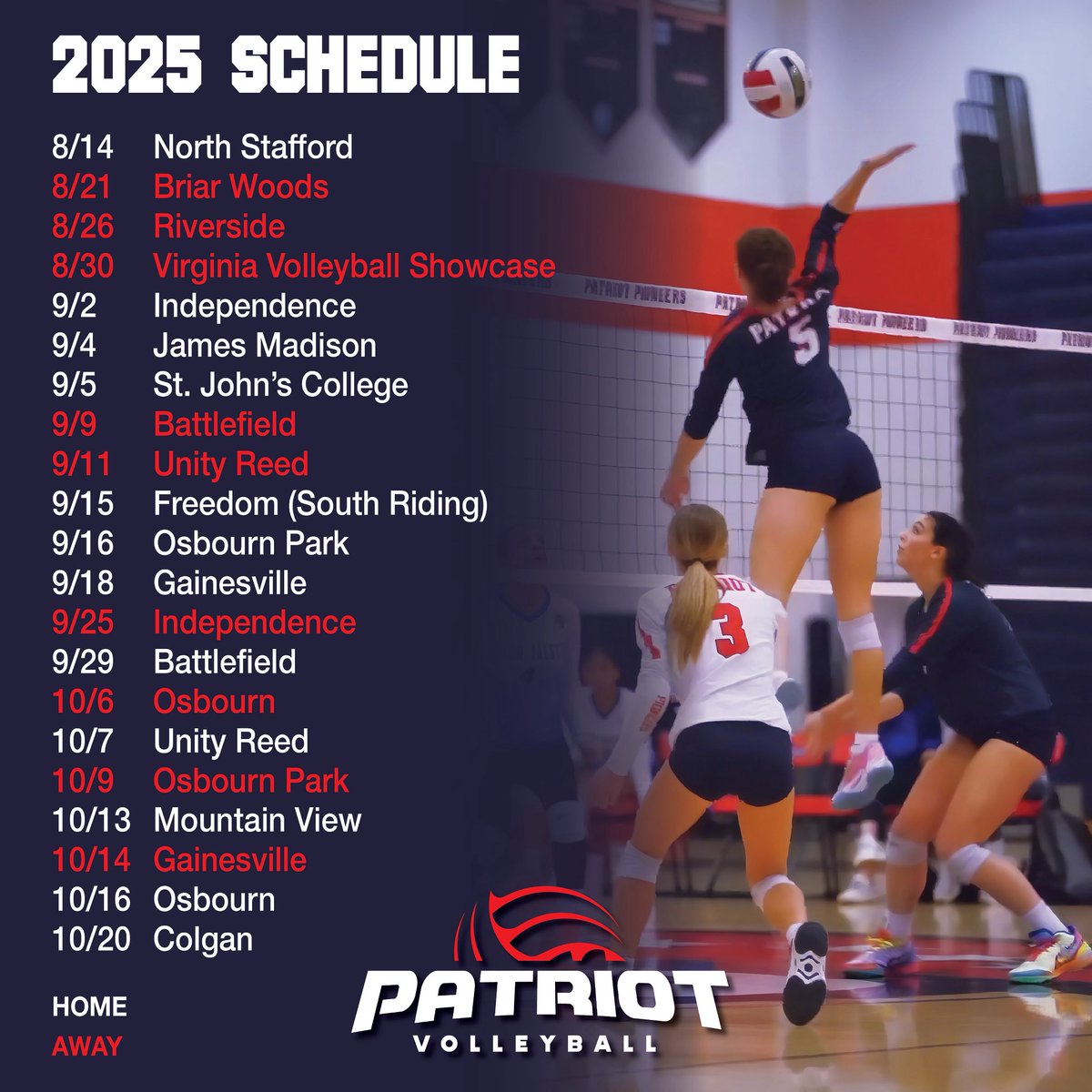 ReeseRoberts27's tweet photo. 2025 Regular Season Schedule is HERE! 🏐
Can’t wait to hit the court this week with this team and compete! Follow along as we work to build on last season’s success.
#patriothighschoolvolleyball #VolleyballSeason #2025Volleyball #HighSchoolVolleyball #classof2027🏐 https://t.co/geQuEaOA6r