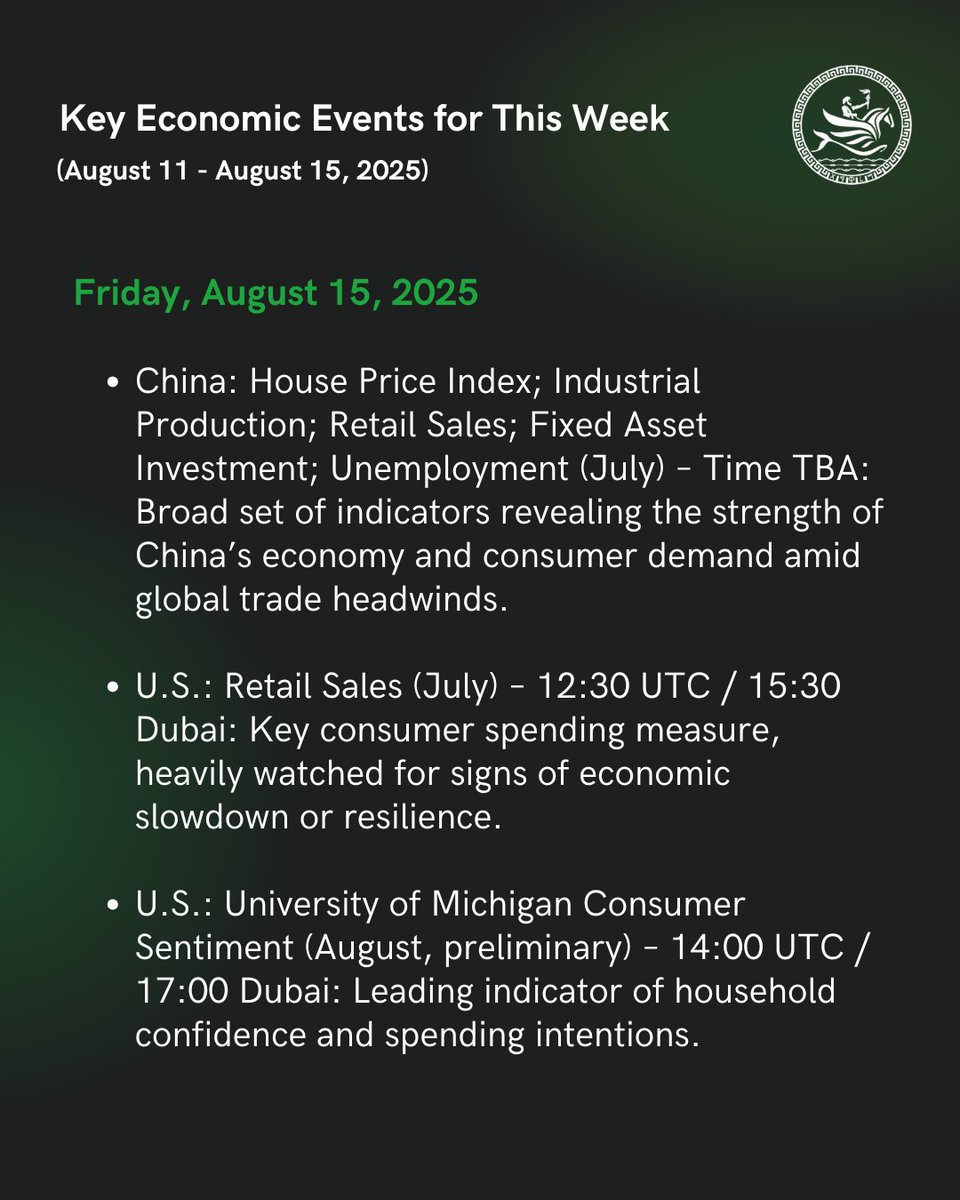 📅Key Macro Events (Aug 11–15)

🇺🇸 CPI Tue &amp; PPI Thu — Fed rate bets in focus.
🇬🇧 Labour data Tue, GDP Thu — BoE policy watch.
🇨🇳 Fri data dump — Retail, industrial output, jobs.
🔥Hot CPI → fewer 2025 cuts, higher yields &amp; USD.
Soft CPI → risk-on boost.

#MelkartGroup #Macro