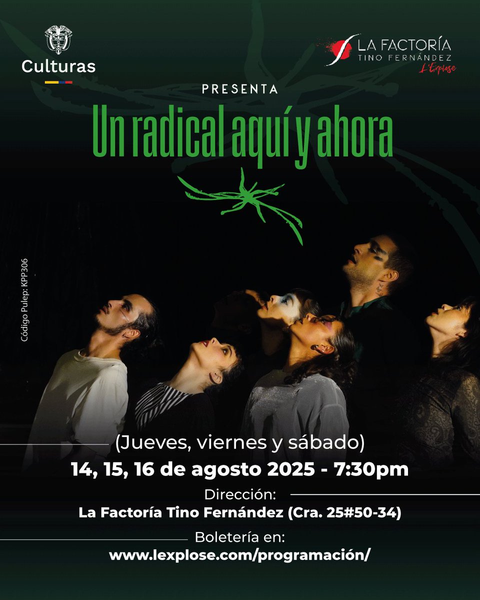 🌱𝗨𝗡 𝗥𝗔𝗗𝗜𝗖𝗔𝗟 𝗔𝗤𝗨𝗜́ 𝗬 𝗔𝗛𝗢𝗥𝗔
Una obra que 𝗰𝘂𝗲𝘀𝘁𝗶𝗼𝗻𝗮 𝘆 𝘁𝗿𝗮𝗻𝘀𝗳𝗼𝗿𝗺𝗮
💥¿𝗤𝘂𝗶𝗲́𝗻𝗲𝘀 𝘀𝗼𝗺𝗼𝘀 𝗲𝗻 𝗺𝗲𝗱𝗶𝗼 𝗱𝗲𝗹 𝗿𝘂𝗶𝗱𝗼?
🎭 Acompáñanos en este acto creativo que no solo se baila: 𝘀𝗲 𝘀𝗶𝗲𝗻𝘁𝗲.
🎟️Boletas linktr.ee/Lexplose