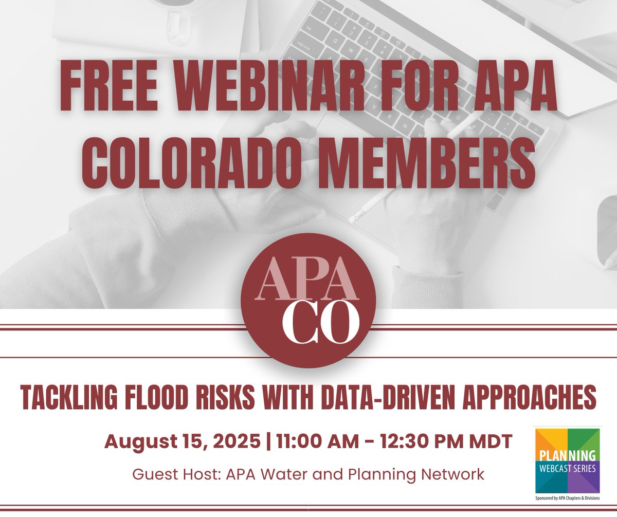 📣 APA Colorado members: This Aug 15 webinar is FREE and offers CM credit!

Hosted by APA’s Water &amp; Planning Network—don’t miss it. Register now: us06web.zoom.us/webinar/regist…