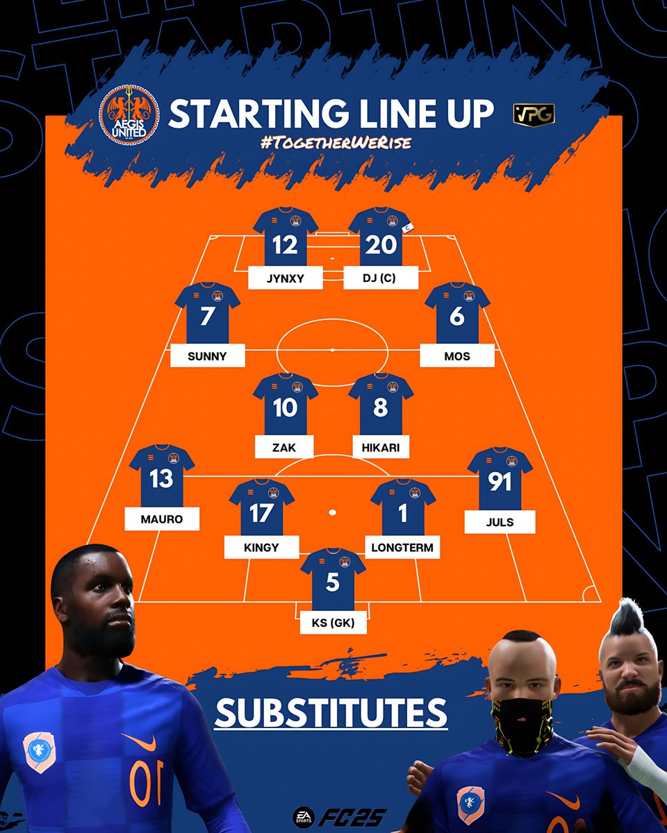Tonights STARTING XI 📋

MATCHDAY 7 of <a href="/VPGEurope/">Virtual Pro Gaming | Europe</a> see’s minimal change but a return from injury for Zak &amp; Jynxy💪🏻 

Pika unfortunately picked up a knock &amp; will be out for the week. 

Up the Aegis.

🎥 twitch.tv/michaelrumble_ 

#TogetherWeRise🛡️ #FC25 #Esports