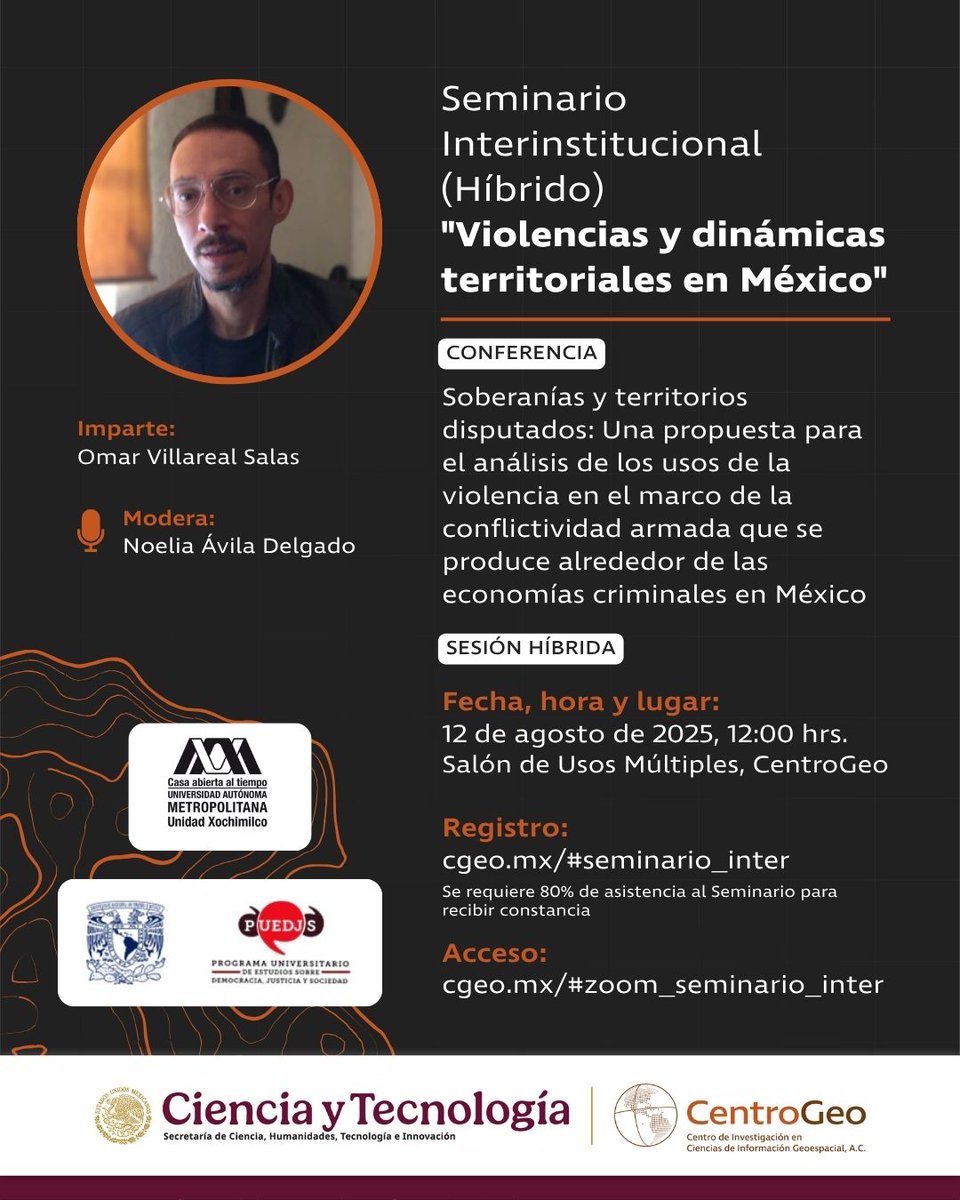 CentroGeo (@centrogeo_) on Twitter photo Mañana será nuestra tercer sesión del Seminario Interinstitucional. Soberanías y territorios disputados: Una propuesta para el análisis en el marco de la conflictividad armada que se produce alrededor de las economías criminales en México.
¡No te la pierdas! Mañana será nuestra tercer sesión del Seminario Interinstitucional. Soberanías y territorios disputados: Una propuesta para el análisis en el marco de la conflictividad armada que se produce alrededor de las economías criminales en México.
¡No te la pierdas!