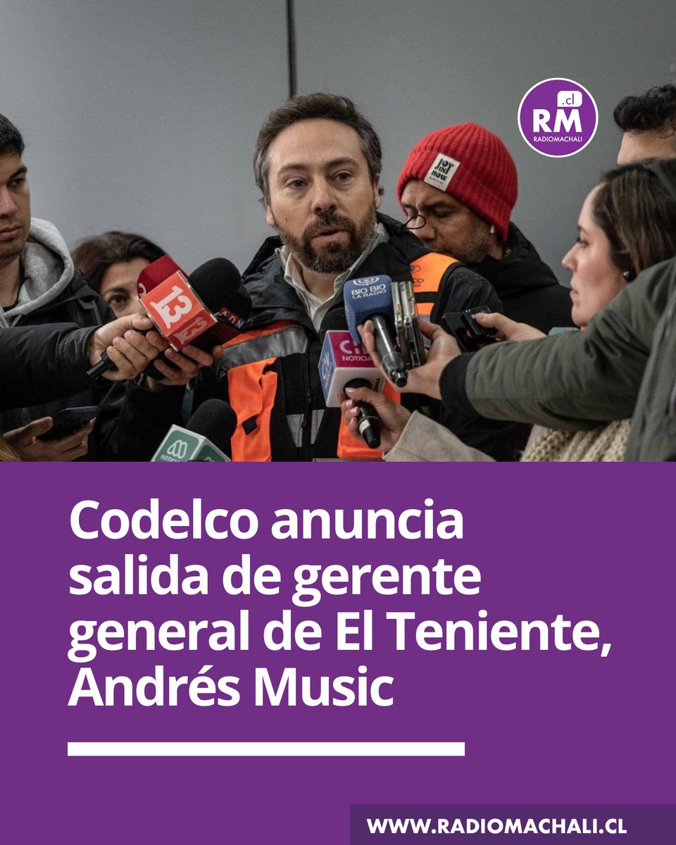 #Codelco anuncia la salida de Andrés Music como gerente general de #ElTeniente.
Claudio Sougarret asumirá interinamente para liderar el Plan de Retorno Seguro y Gradual tras el accidente en la división.