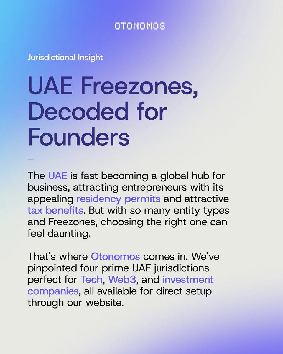 Which UAE Freezone is right for your business? From Web3 hubs to investment  structures, the UAE offers some of the most founder-friendly jurisdictions  in the world. In this thread: → DIFC &