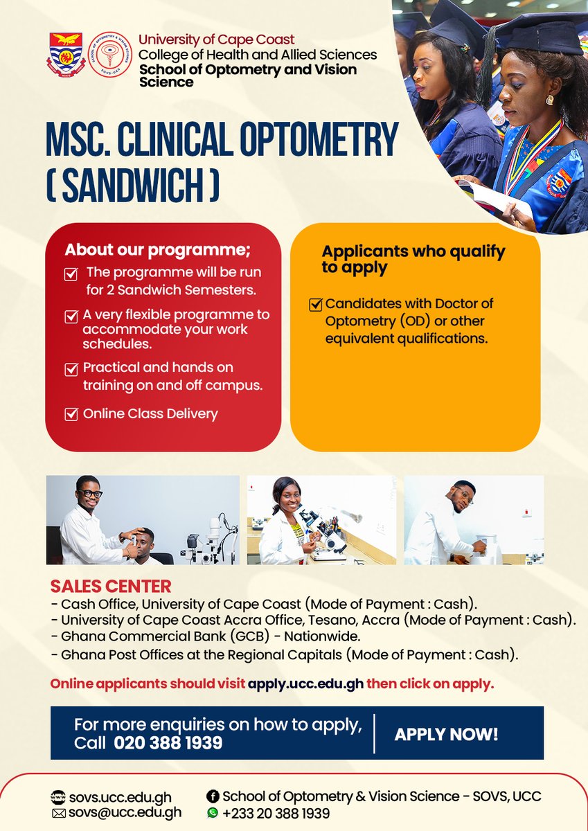 sovs_ucc's tweet photo. Admission in progress, get your form today and apply
@GOAssoc , @ucc_optometry , @UCCGH_Official , @Ghananewsonline @ghananewsaidcom https://t.co/nDlAVEJpb3