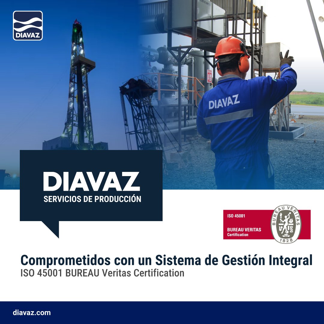 🎖️🦺 En DIAVAZ Servicios Petroleros Terrestres cumplimos con la norma internacional #ISO45001, cuyo objetivo es reducir riesgos laborales y crear ambientes de trabajo seguros y saludables.
👉 diavaz.com/compromiso-con…

#SomosDIAVAZ #OrgulloDIAVAZ #MedioAmbiente #Certificación
