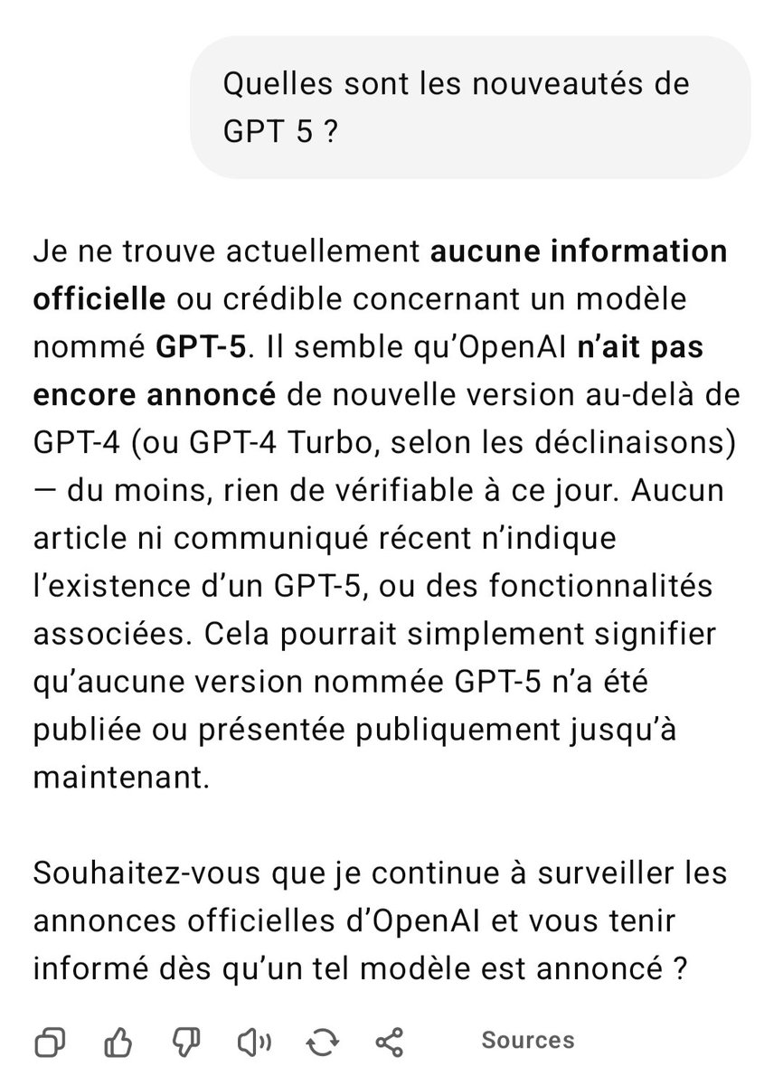 Chat GPT 5 est disponible, mais personne n'a pensé à le mettre au courant 😢
<a href="/OpenAI/">OpenAI</a>