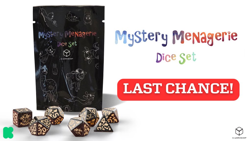 Our crowdfunding campaign is ending soon, and this is your LAST CHANCE to grab Mystery Menagerie Dice Sets! Don’t let this opportunity slip away. 🙌

The campaign ends on Tuesday at 6:00 PM CEST. Back now and make these final moments count! ⏳ bit.ly/4eZXGnC