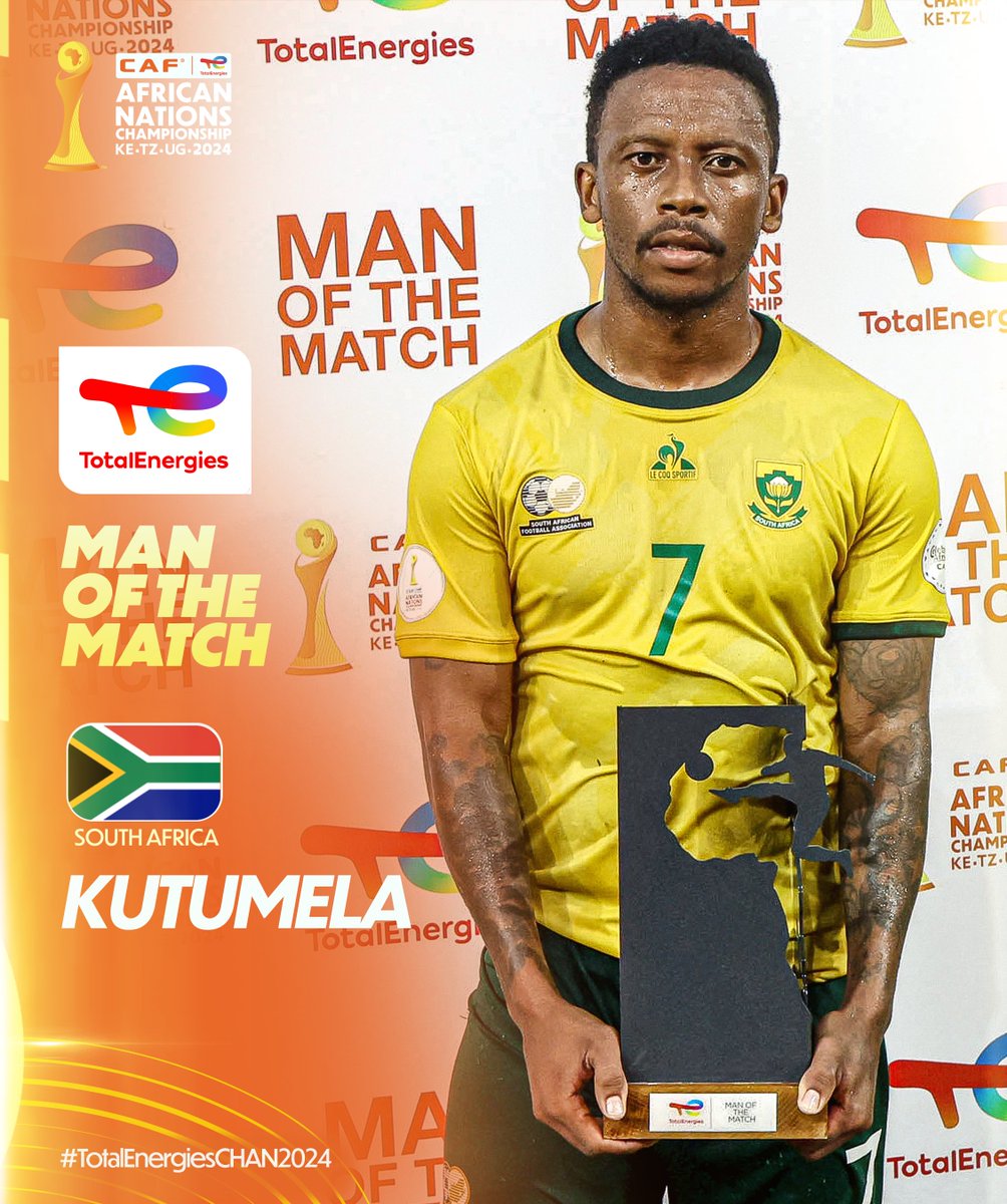 CAF_Online's tweet image. A goal and a brilliant performance! South Africa's Kutumela is the TotalEnergies Man of the Match! 🇿🇦👏

@Football2Gether | #TotalEnergiesCHAN2024