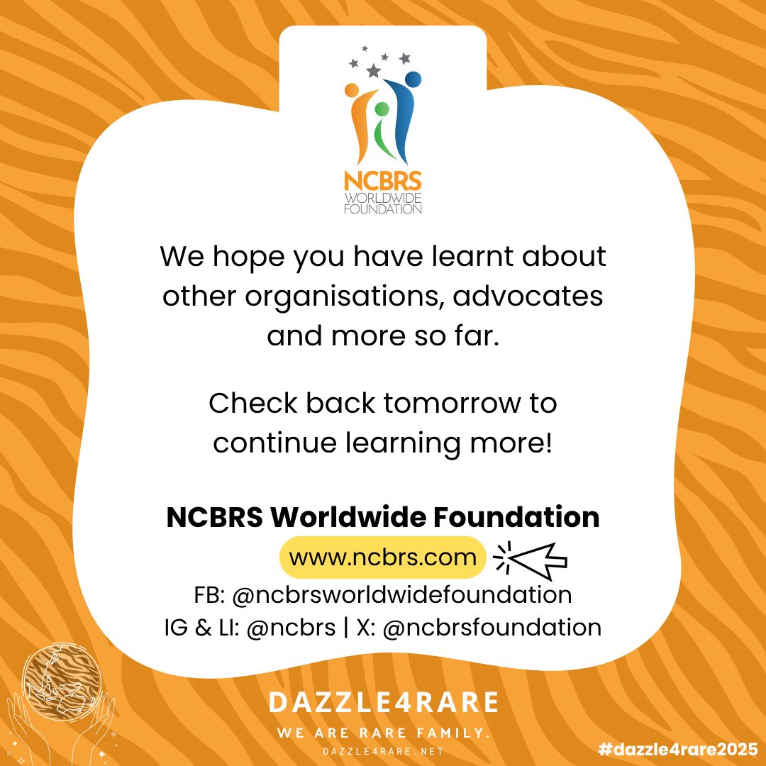 ncbrsfoundation's tweet photo. We hope you have learned more about other organisations, advocates, and more. Check back tomorrow to learn more... 🧡💚💙
#Dazzle4Rare #Dazzle4Rare2025 #RareDiseaseAwareness #PatientAdvocates #PatientGroups #WorkTogether #StrongerTogether https://t.co/RVisBeRaTH