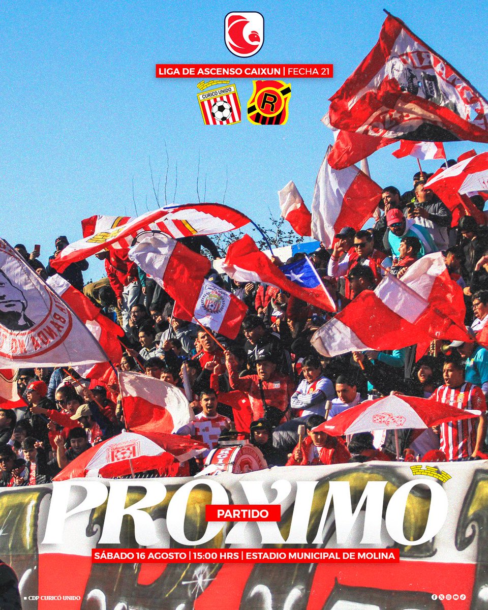curicounidocdp's tweet photo. El sábado todos juntos en casa 🏟️🇵🇱

🆚 Rangers
🏆 Fecha 21
⏰ 15:00 Hrs
🏟️ Municipal de Molina
🔜 Santa Cruz (24/08) https://t.co/rRijizEnoH