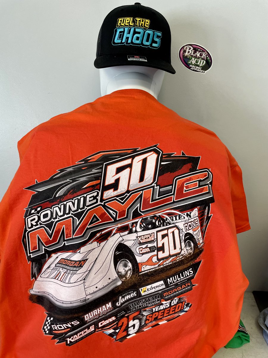 Championships are coming. Big events are coming. 🏁

Get race-day ready with gear that turns heads — like this Ronnie Mayle tee + Fuel The Chaos hat combo. Let’s get yours before the finale rush.
#BlackAcidApparel #RaceDayReady #ChampionshipSeason