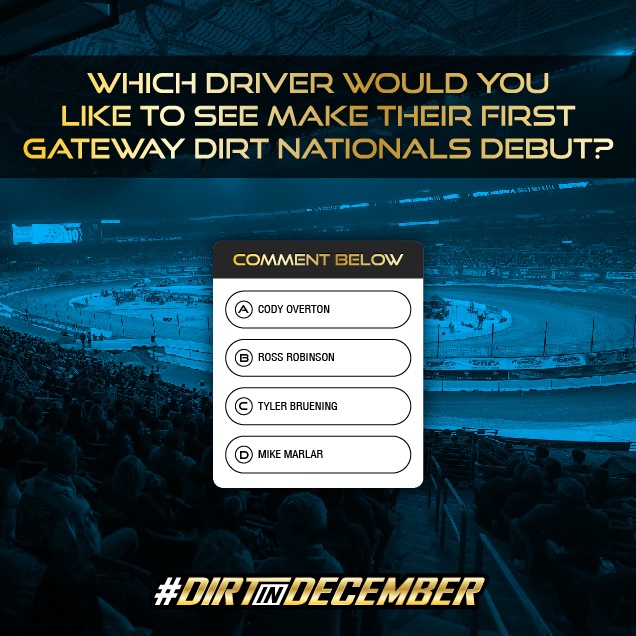 GatewayDirtNationals | #DirtInDecember (@gatewaydirt) on Twitter photo QUESTION OF THE WEEK 💭👀
Who do you want to see make their Dome Debut this year?! Each week every participant will be entered to win a CUSTOM <a href="/GatewayDirt/">GatewayDirtNationals | #DirtInDecember</a> Nationals 42oz YETI & Hat! All you have to do is reply & RT!
Winner will be announced tomorrow! 🍻 QUESTION OF THE WEEK 💭👀
Who do you want to see make their Dome Debut this year?! Each week every participant will be entered to win a CUSTOM <a href="/GatewayDirt/">GatewayDirtNationals | #DirtInDecember</a> Nationals 42oz YETI & Hat! All you have to do is reply & RT!
Winner will be announced tomorrow! 🍻