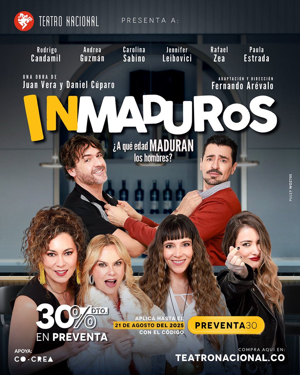 Llega al Teatro Nacional una comedia que te hará explorar diferentes temas como el amor, la búsqueda de la felicidad y la amistad. 
Lo que parece un reencuentro entre “grandes” se convierte en una montaña rusa emocional 🤷🏻‍♂️
INMADUROS, muy pronto en el Teatro Nacional La Castellana