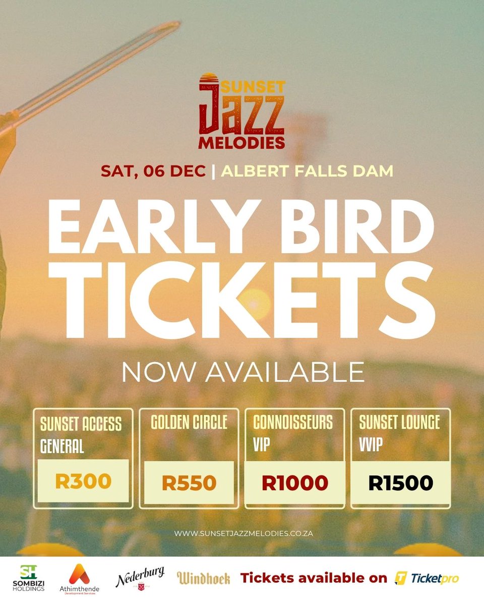 sunsetjazz2025's tweet photo. Be one of the first ones to experience a day filled with soulful music and magic this December. 

Purchase your early bird tickets now on https://t.co/8q6I8ia6sS 
#sjm2025 #sunsetjazz https://t.co/5vPsseNwBh