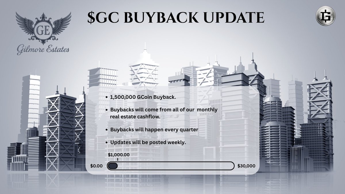 Gilmore Estates – $GC Buyback Announcement

We are pleased to confirm the commencement of a 1,500,000 $GC buyback program ($30,000.00), funded entirely from our monthly real estate cash flow.

    •Quarterly $HBAR to $GC swaps to ensure consistent value support.