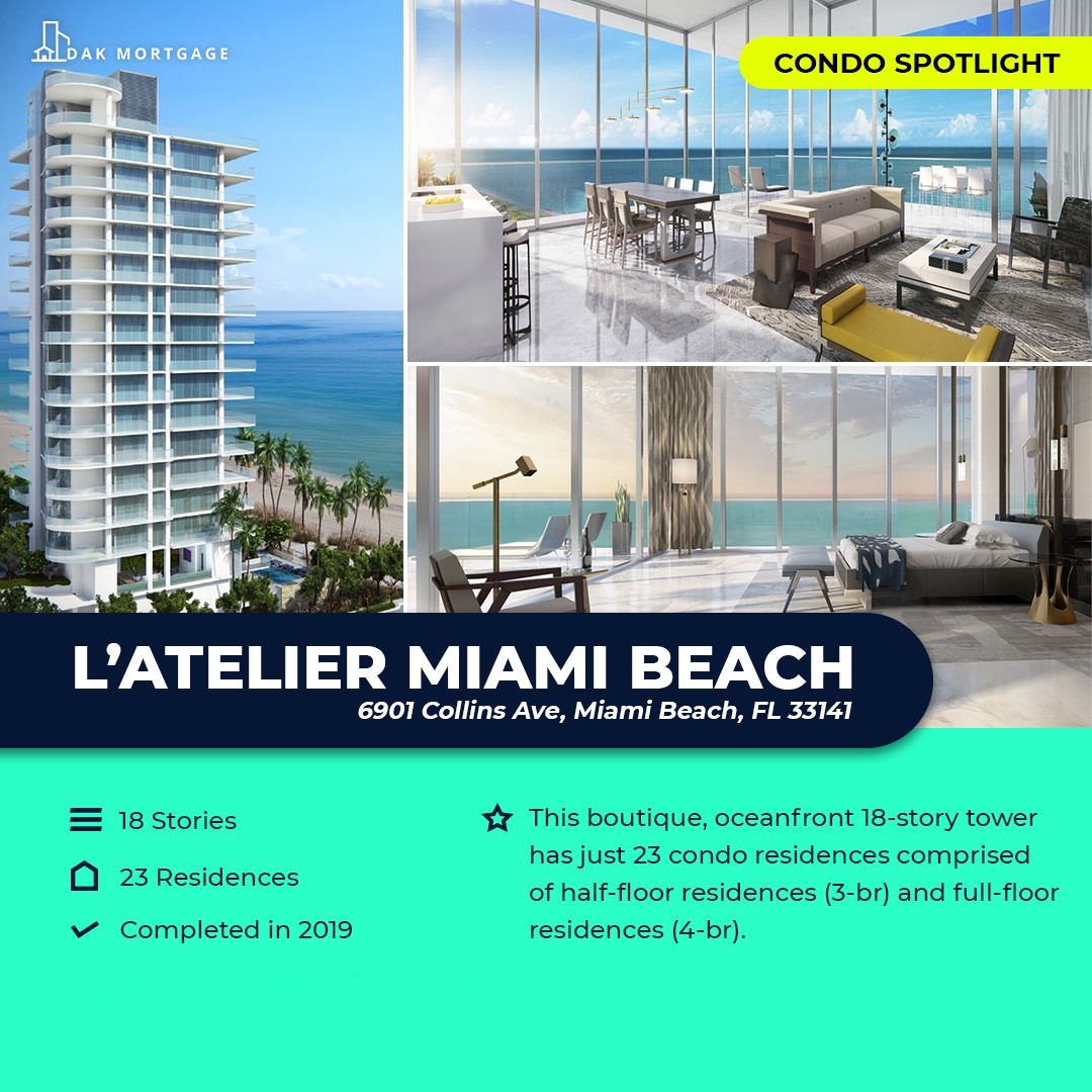 L'Atelier provides oceanfront living and exclusivity in Miami Beach.  Need a loan to purchase or refinance a unit in L'Atelier?  We've carved a niche for condo loans.  Contact us today. 

#latelier #miamibeach #refinance #mortgage #condoloan
