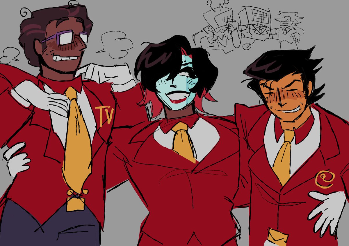 red matching suit trio