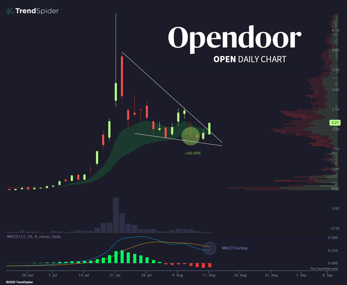 TrendSpider's tweet image. Meme stock runner from last month refuses to die...

Squeeze it?  $OPEN 🍋