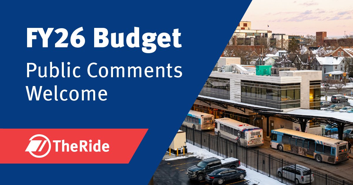 Reminder: Public comments are welcome on TheRide's Fiscal Year 2026 Budget Proposal through September 18! Learn more about the budget proposal and ways to comment at: bit.ly/4mqZo4d