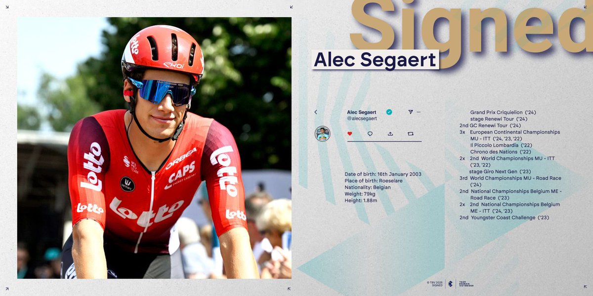 Team Bahrain Victorious (@bhrvictorious) on Twitter photo 📣 Team Bahrain Victorious is pleased to announce the signing of 22-year-old Belgian rider <a href="/SegaertAlec/">Alec Segaert</a>
🔗 tinyurl.com/SegaertTBV 📣 Team Bahrain Victorious is pleased to announce the signing of 22-year-old Belgian rider <a href="/SegaertAlec/">Alec Segaert</a>
🔗 tinyurl.com/SegaertTBV