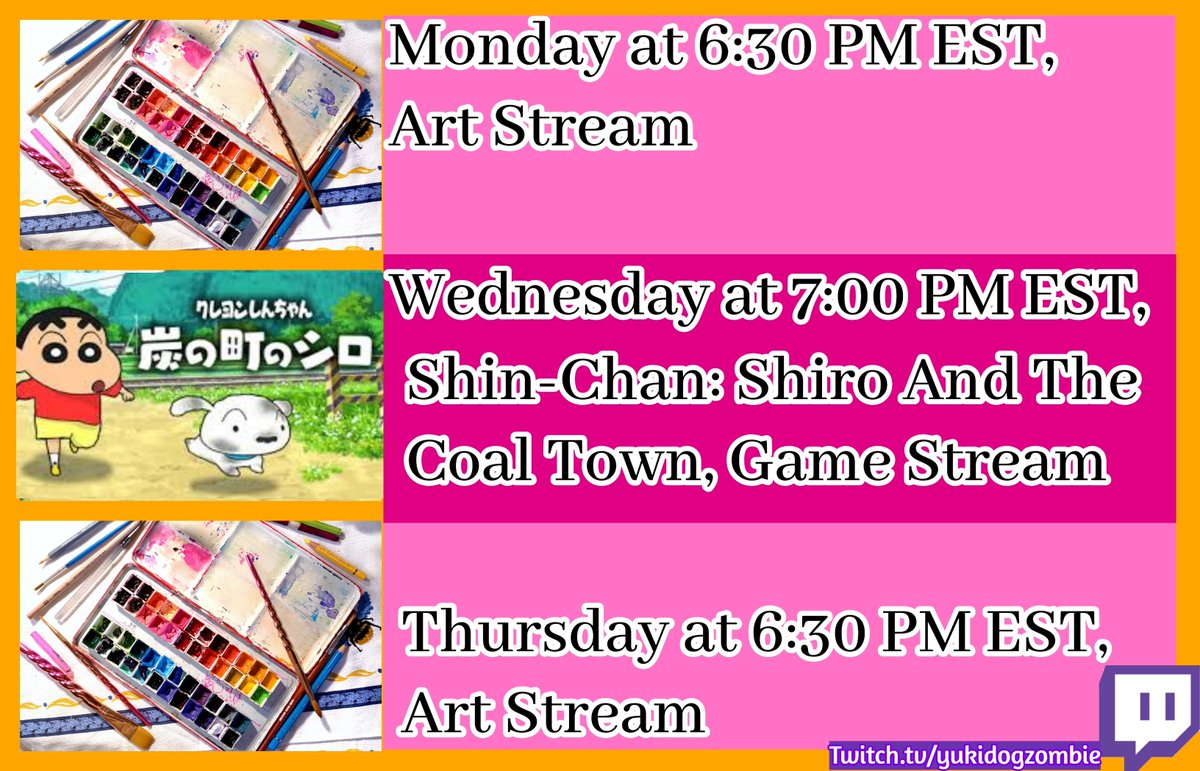 yukidogzombie's tweet photo. Twitch Stream Schedule for the week, and please  always remember to eat nice foods &amp; drink water, #twitch #artstream #gamestream #tinystreamer https://t.co/diCpmL2ekC