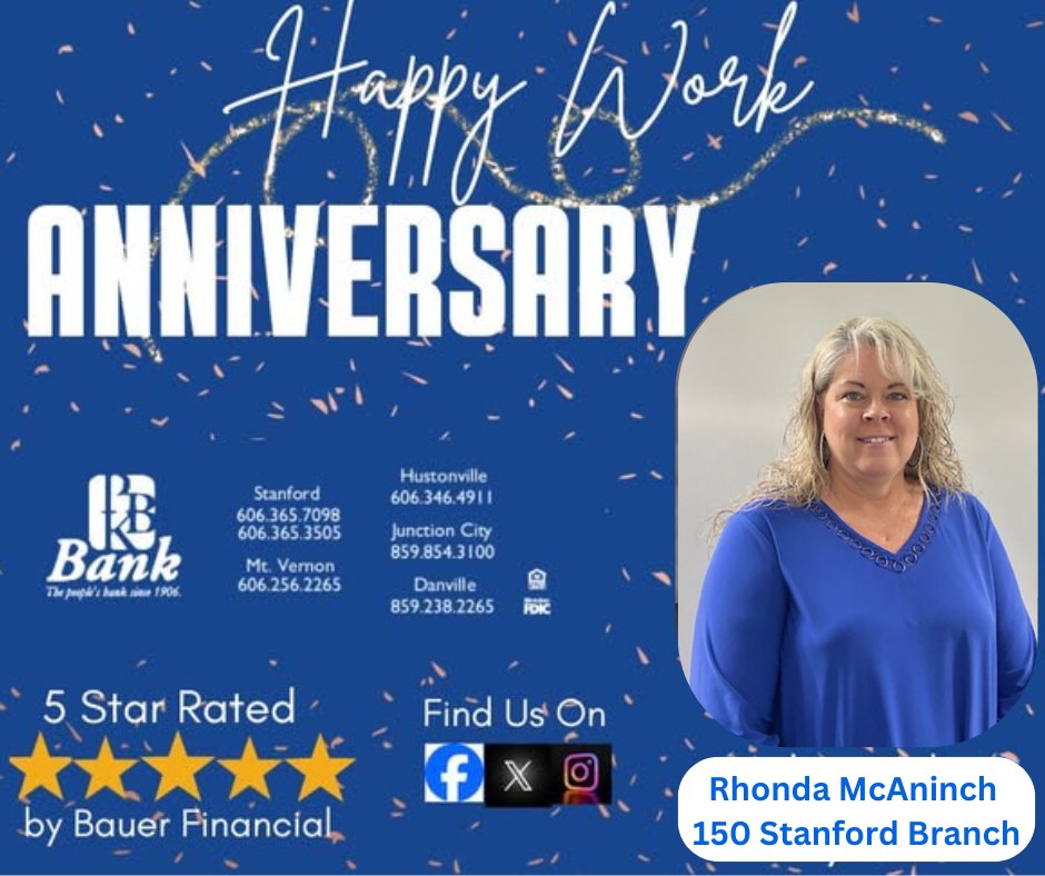 It's a PBK Bank Work Anniversary as Rhonda McAninch celebrates 27 years with PBK BANK!!! We are so grateful to have Rhonda on our team, she always takes exceptional pride in her work, cares deeply for PBK Bank, goes above and beyond when dealing with all the lenders, and is the