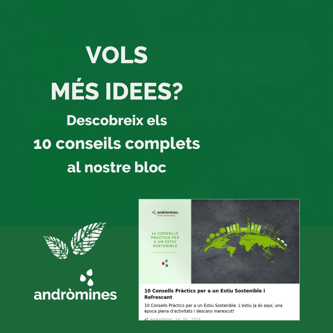 🌿 Aquest estiu, fes-lo més verd!
💡 10 consells pràctics per cuidar el planeta i gaudir al màxim 👉 [andromines.net/2023/07/10/10-…

🔋 Ens agafem uns dies per recarregar piles. Tornem al setembre amb més energia! 💚

#Sostenibilitat #EstiuVerd #Andròmines