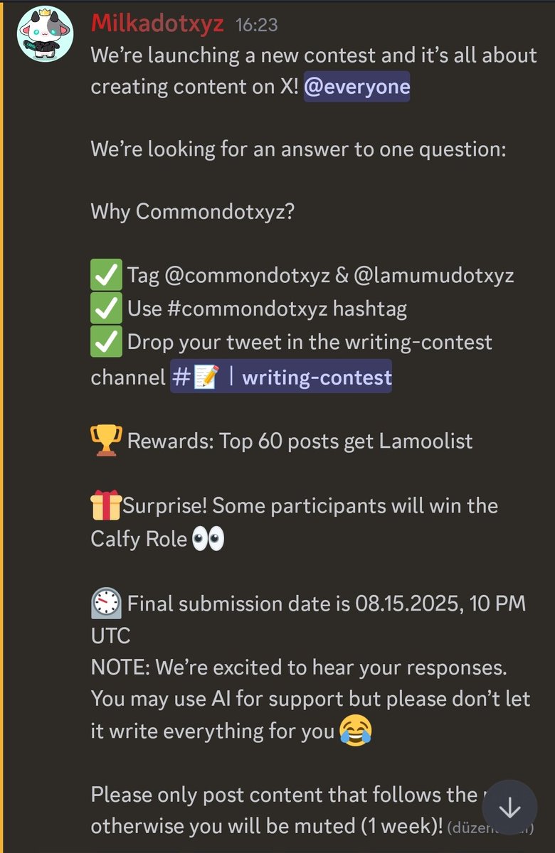 Ξɱk⟠.ink (@emkoweb3) on Twitter photo Hey everyone! 👋
A new event just started on <a href="/lamumudotxyz/">Lamumudotxyz</a> Discord.
You can create your own post about the Common project, tag <a href="/lamumudotxyz/">Lamumudotxyz</a> and <a href="/commondotxyz/">Common</a>, and use the hashtag #commondotxyz in the Writing-contest channel.
🗓 Deadline: August 15
🏆 At the end of the day, 60 Hey everyone! 👋
A new event just started on <a href="/lamumudotxyz/">Lamumudotxyz</a> Discord.
You can create your own post about the Common project, tag <a href="/lamumudotxyz/">Lamumudotxyz</a> and <a href="/commondotxyz/">Common</a>, and use the hashtag #commondotxyz in the Writing-contest channel.
🗓 Deadline: August 15
🏆 At the end of the day, 60