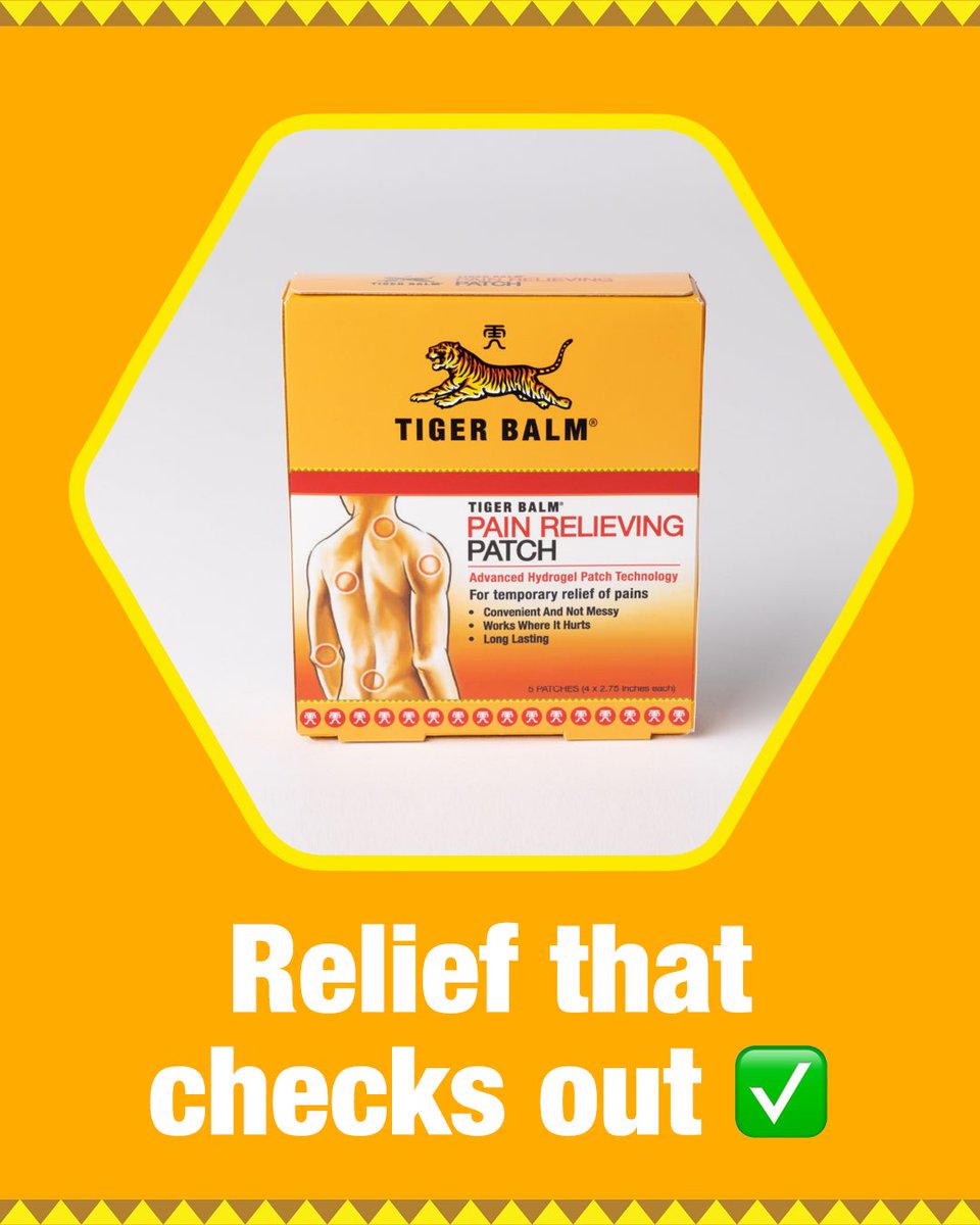 Tiger_Balm_US's tweet photo. Long to-do list? ✅ Back acting up halfway through? Stick on a Tiger Balm Patch 💪 and keep crossing things off with comfort. Relief that checks out ✔️ Drop a 🧡 if you’re tackling the day pain-free! 

#TigerBalm #WorksWhereItHurts #TigerBalmPatch #CheckItOff #StickItToThePain https://t.co/JXsjc2JiMf