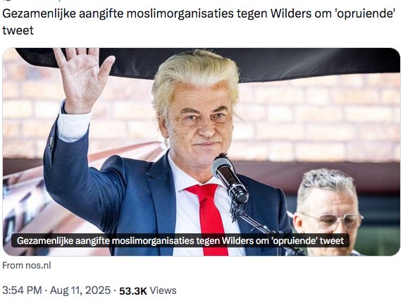 Ik heb me onthouden van commentaar op bedoelde #Wilders tweet, wetende dat aandacht exact de #PVV opzet is. 
Geen jurist, maar rechters/advocaten in mijn netwerk zijn eensgezind: "kansloze aangifte". Kortom: Wilders is hier weer een dienst mee bewezen.